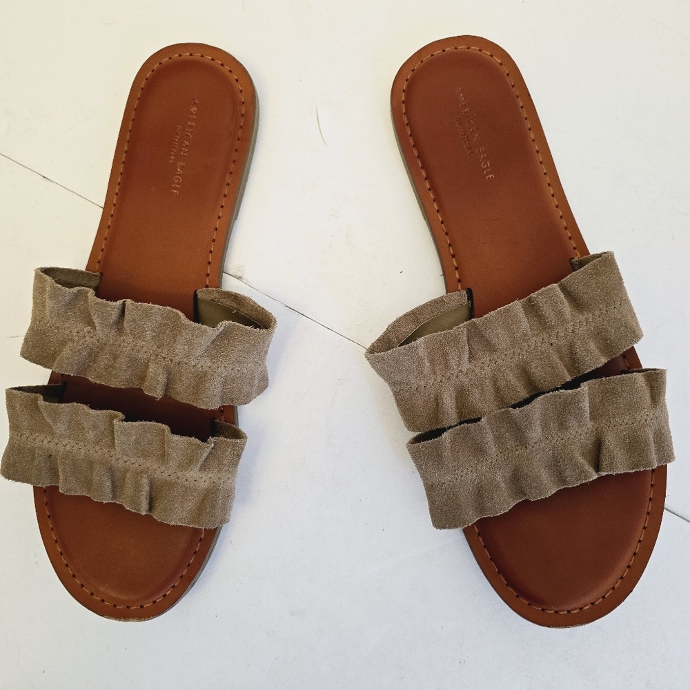 American Eagle Outfitters Women's Brown Tan Slides Sandals Size 8 - Picture 3 of 14